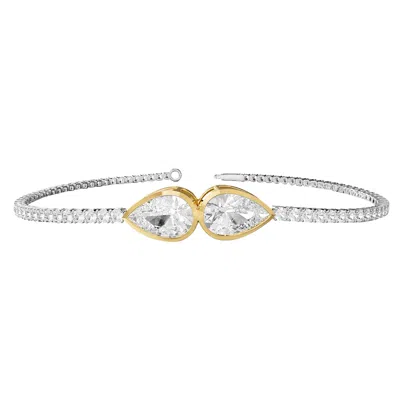 Diamond2deal 14k Two-tone Gold 3.8 Ct Pear Shape Lab Grown Diamond Tennis Bracelet 7" Vvs-vs In White