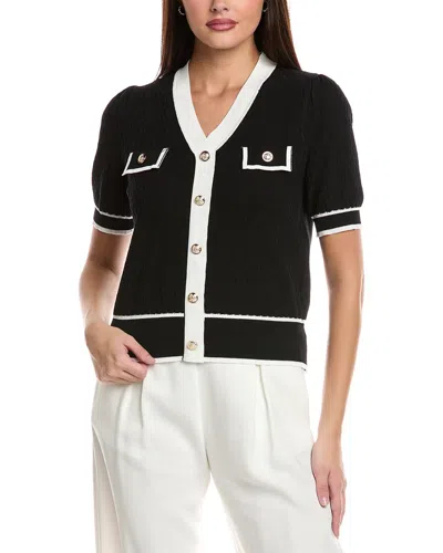 Nanette Lepore Tipped Short Sleeve Sweater In Black