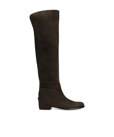 Dolce & Gabbana Dolce&gabbana High Suede Boot In Ebony Brown In Black