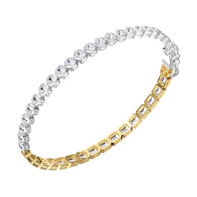 Diamond2deal 14k Two-tone Gold 6.5 Carat Round & Radiant Cut Lab Grown Diamond Bangle Bracelet 7" Vv In White