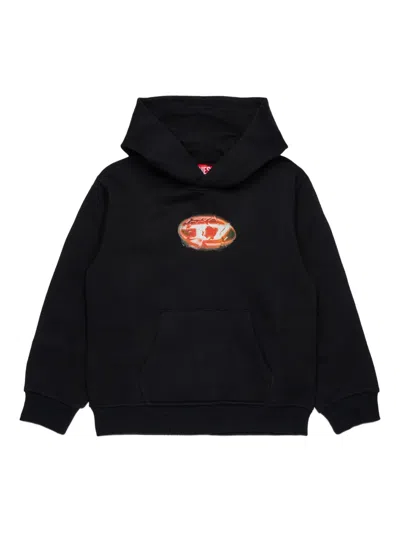 Diesel Felpa Con Cappuccio E Logo Glowing Oval D In Black