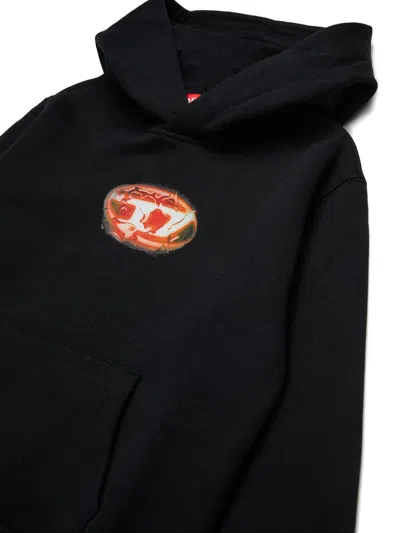 Diesel Felpa Con Cappuccio E Logo Glowing Oval D In Black