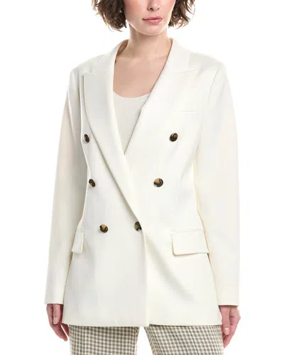 Reiss White Petite Viscose-linen Double Breasted Suit Blazer In White