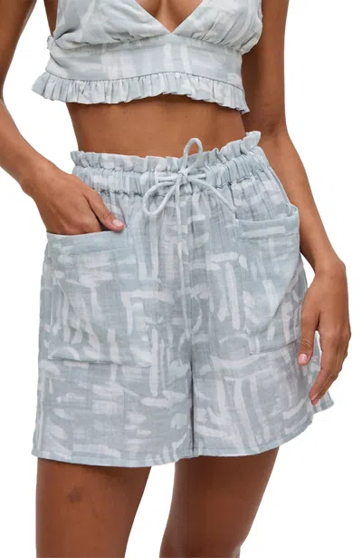 Raffya Sammie Paperbag Waist Warhol Print Short In Multi In Blue