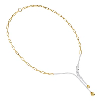 Diamond2deal 14k Two-tone Gold 3.8 Ct Lab Grown Diamond Link Drop Necklace 18" Vvs-vs In Gold