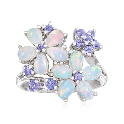 Ross-simons Opal And Tanzanite Flower Ring In Sterling Silver In White