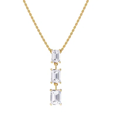 Diamond2deal 18k Vermeil Plated Silver 2.8 Ct Emerald Cut Lab Grown Diamond Pendant Drop Necklace 18 In Gold