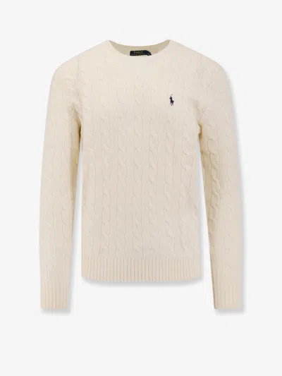 Polo Ralph Lauren Classic Cable-knit Sweater With Ribbed Hem And Embroidered Logo In White