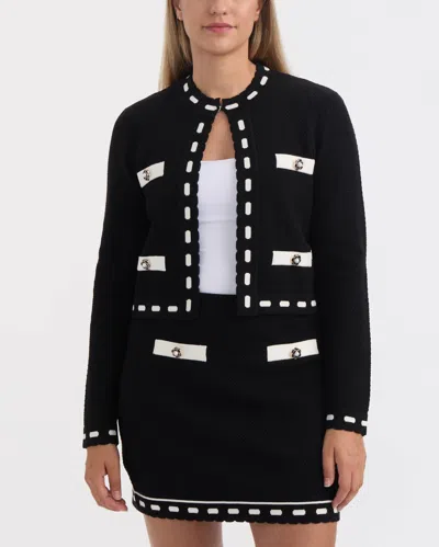 Ellen Tracy Seed Stitch Trim Crop Cardigan In Black