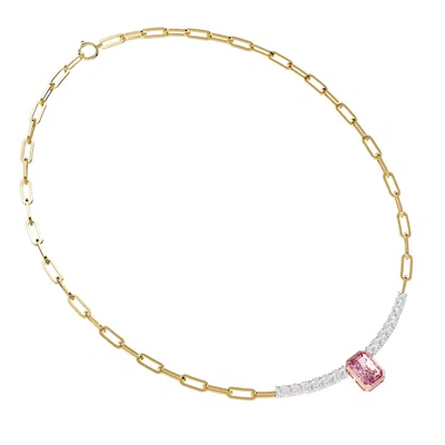 Diamond2deal 925 Sterling Silver Two-tone 4.5 Ct Radiant Cut Pink & White Lab Grown Diamond Pendant  In Gold