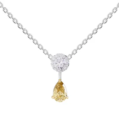 Diamond2deal 14k Two-tone Gold 1.3 Ct Pear Cut Yellow & White Lab Grown Diamond Pendant Necklace 18" In Metallic