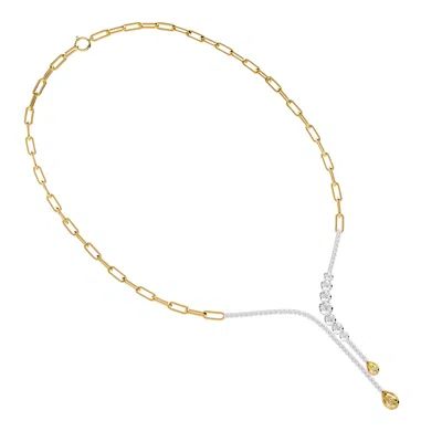 Diamond2deal 14k Two-tone Gold 3.8 Ct Lab Grown Diamond Link Drop Necklace 18" Vvs-vs In Gold