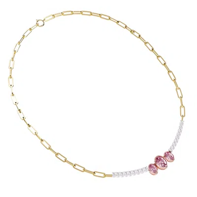Diamond2deal 14k Two-tone Gold 4.50 Ct Oval Cut White & Pink Lab Grown Diamond Link Pendant Necklace 18" Vvs2 In White