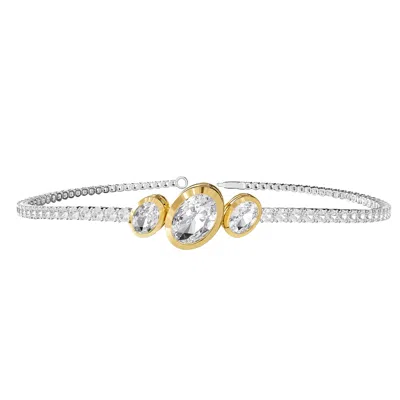 Diamond2deal 925 Sterling Silver Two-tone 3.9 Ct Oval Cut Lab Grown Diamond Tennis Bracelet 7" In White
