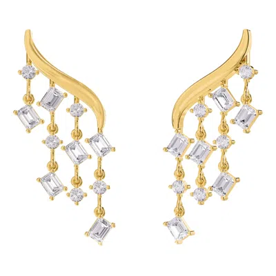 Diamond2deal 18k Vermeil Plated Silver 3.30 Ct Multi Shape Lab Grown Diamond Drop Dangle Earrings Vv In Gold