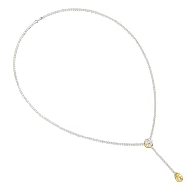 Diamond2deal 14k Two-tone Gold 7 Ct Pear & Round Lab Grown Diamond Tennis Drop Necklace 18" Vvs-vs In Metallic