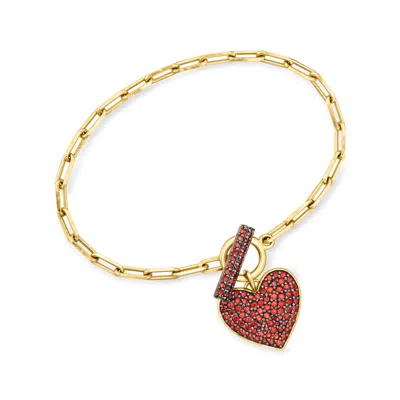 Ross-simons Garnet Heart Paper Clip Link Toggle Bracelet In 18kt Gold Over Sterling In Multi