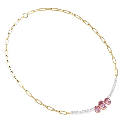 Diamond2deal 925 Sterling Silver Two-tone 4.5 Ct Round & Oval Cut White & Pink Lab Grown Diamond Nec In Gold