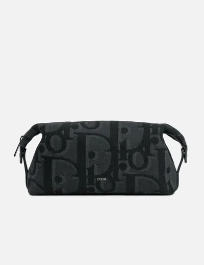 Dior Obilique Jacquard Toiletry Bag In Black