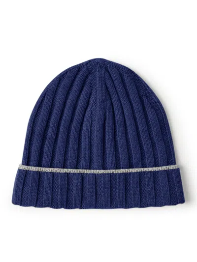 Brunello Cucinelli Ribbed Cashmere Beanie In Blue