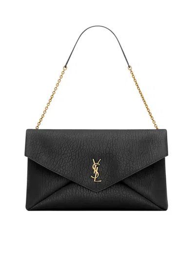 Saint Laurent Cassandre Xxl Envelope Pouch On Chain In Lambskin Bags In Black