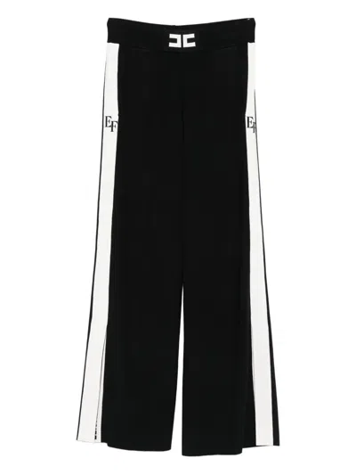 Elisabetta Franchi Palazzo Trousers With Shiny Side Bands In Black