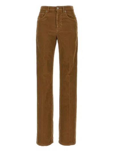Saint Laurent Corduroy Trousers With Belt Loops And Pockets In Brown
