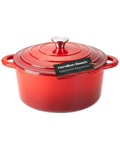 Hamilton Beach Cast Iron Dutch Oven Cream Enamel C In Red