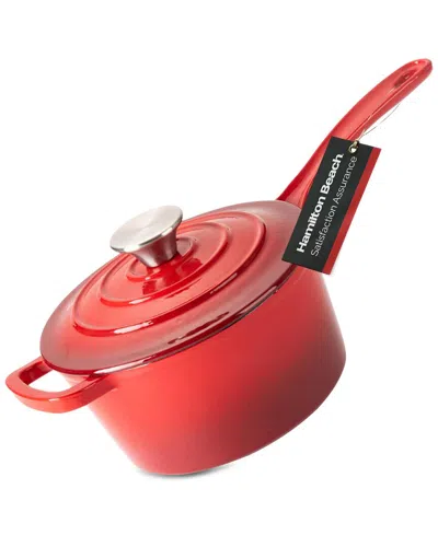 Hamilton Beach Sauce Pan Cast Iron 2qt Enamel Coat In Red