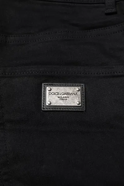 Dolce & Gabbana Black Cotton Skinny Denim Men's Jeans In Multi