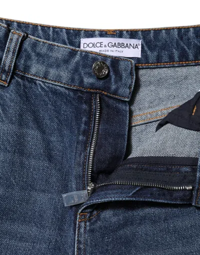Dolce & Gabbana Blue Cotton Wide Leg Tattered Denim Jeans In Blue