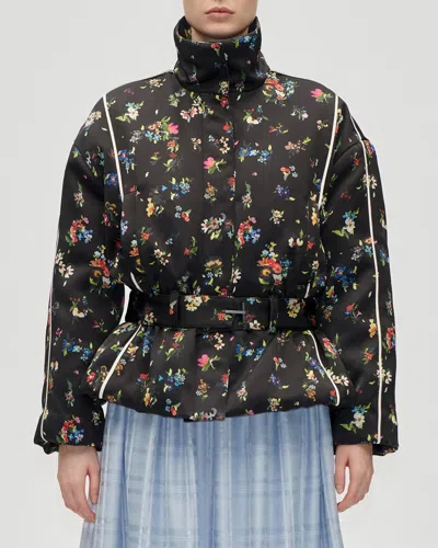 Stine Goya Cinched Aviator Bomber Jacket - Magnolia Garden In Black