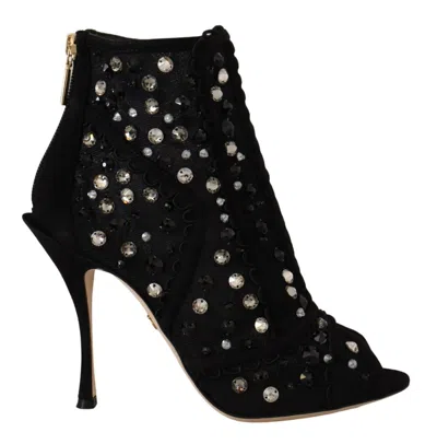 Dolce & Gabbana Embellished Crystal Short Boots In White