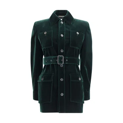 Saint Laurent Velvet Saharan Jacket In Green