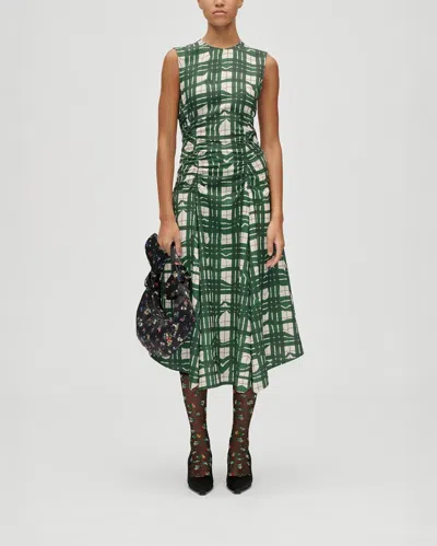Stine Goya Sleeveless Gathered Midi Dress - Checkered Wave In Green