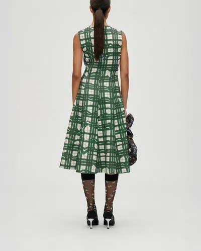 Stine Goya Sleeveless Gathered Midi Dress - Checkered Wave In Green
