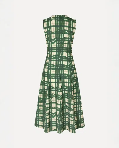 Stine Goya Sleeveless Gathered Midi Dress - Checkered Wave In Green