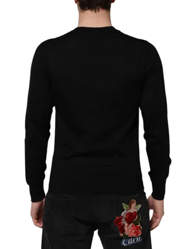 Dolce & Gabbana Dark Gray Embroidered Logo Pullover Sweater In Gray