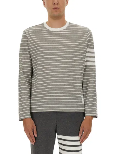 Thom Browne Striped Crew Neck T-shirt In Gray
