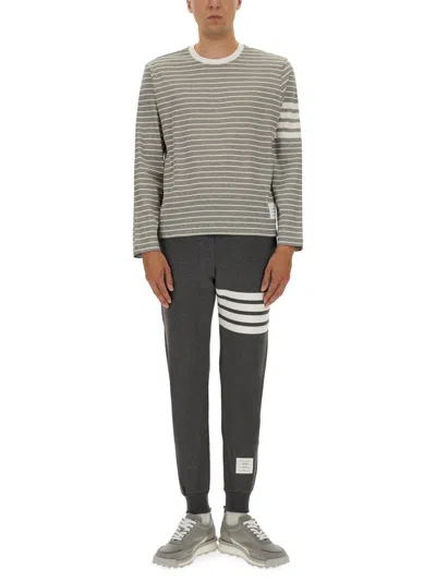 Thom Browne Striped Crew Neck T-shirt In Gray