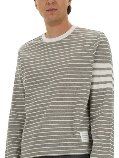 Thom Browne Striped Crew Neck T-shirt In Gray