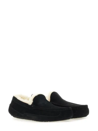 Ugg Ascot 1101110-blk Moccasin Mens Us 7 Black Suede Wool Slip On Slipper Dwa626 In Brown
