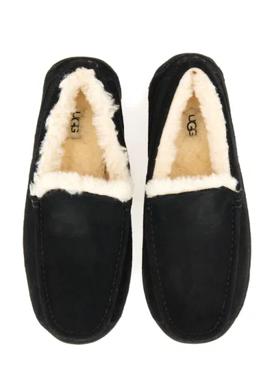 Ugg Ascot 1101110-blk Moccasin Mens Us 7 Black Suede Wool Slip On Slipper Dwa626 In Brown