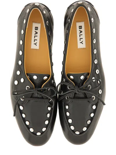 Bally Round Toe Slip-on Moccasins With Tonal Logo Detail In Black