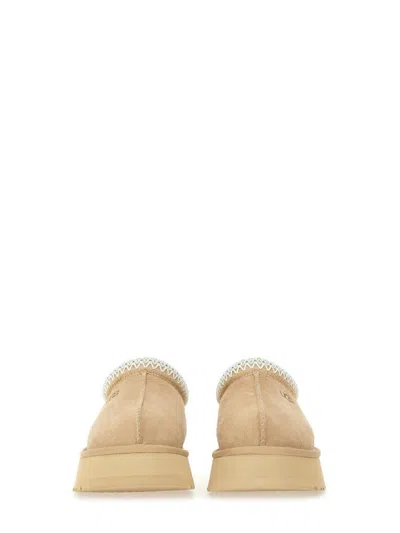 Ugg Embroidered Trim Goatskin Tazz Mules In Sand
