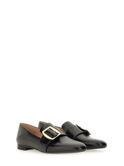 Bally Buckle Leather Loafers Round Toe In Black
