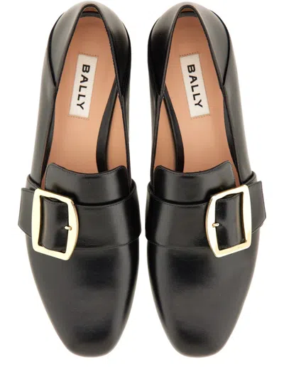 Bally Buckle Leather Loafers Round Toe In Black