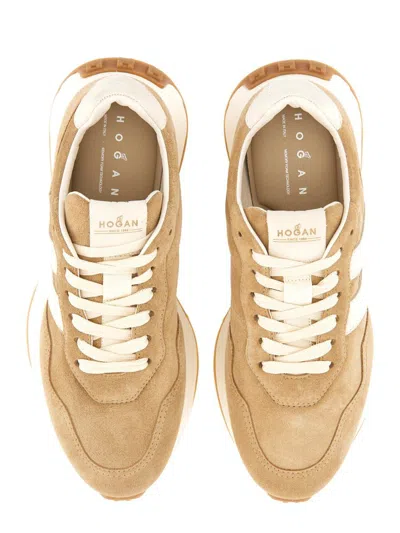 Hogan Low Top Sneakers With Rubber Sole And Suede Upper In Neutral