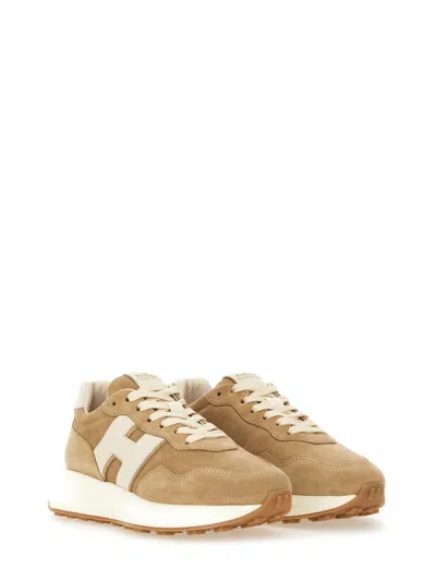Hogan Low Top Sneakers With Rubber Sole And Suede Upper In Neutral