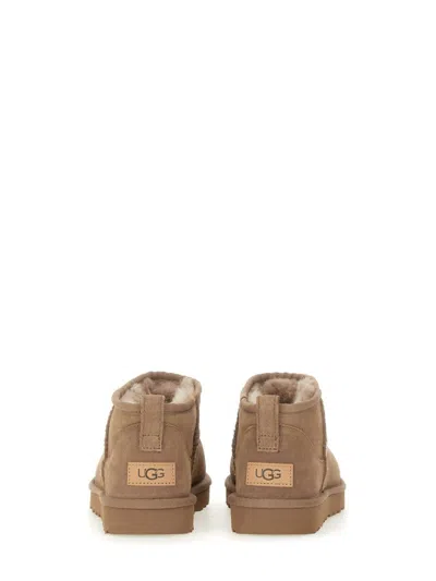 Ugg 'ultra Mini' Beige Ankle Boots With Logo On The Heel In Suede Woman In Brown